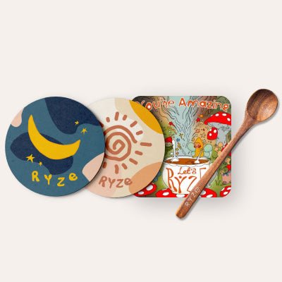 Coasters + Mushroom Magnet + Acacia Spoon - Bright Touch
