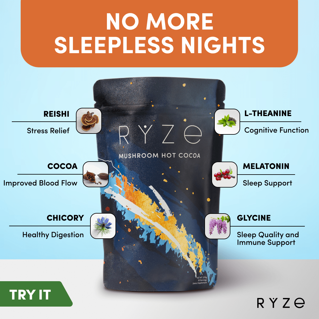 RYZE Hot Cocoa - with 6 Sleep Superfoods to Help Fall Asleep and Stay Asleep - Clean Style