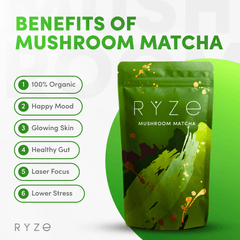 RYZE Matcha - with 6 Organic Adaptogenic Mushrooms Grown In USA and Ceremonial-Grade Japanese Matcha - Home Choice