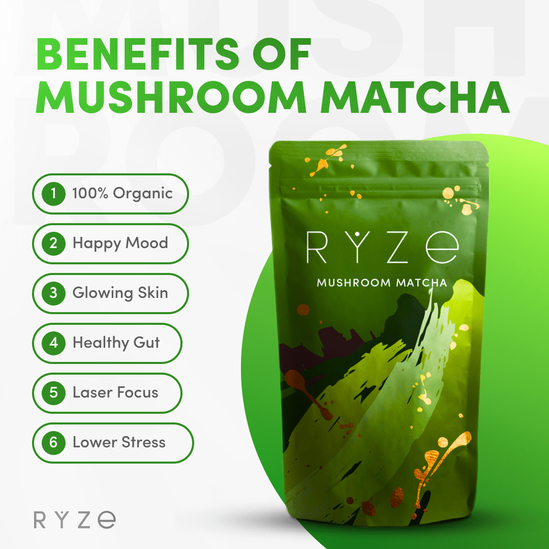RYZE Matcha - with 6 Organic Adaptogenic Mushrooms Grown In USA and Ceremonial-Grade Japanese Matcha - Home Choice